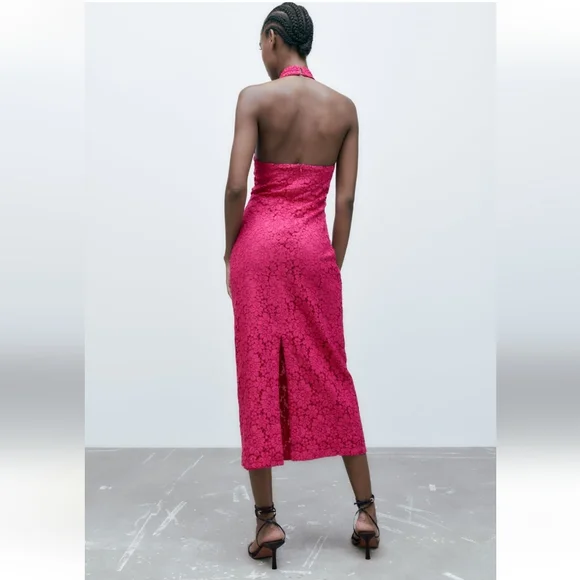 Zara *  Pink Lace Halter Midi Dress Size S and L - Picture 13 of 16